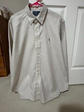 POLO RALPH LAUREN, Mens, Custom Fit Gingham Stretch Poplin Shirt in XL